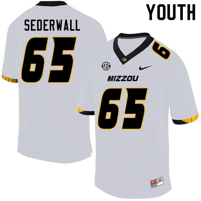 Youth #65 Trenton Sederwall Missouri Tigers College Football Jerseys Sale-White - Click Image to Close